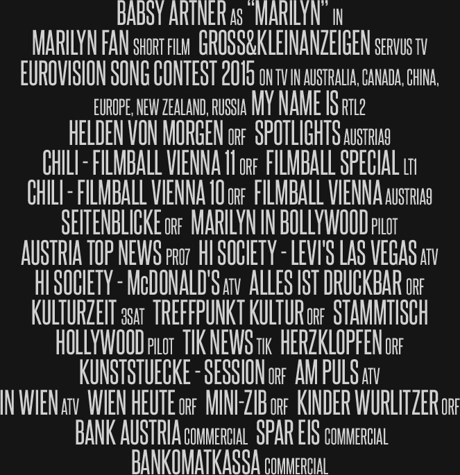 Babsy Artner as Marilyn Monroe - Film & Television credits